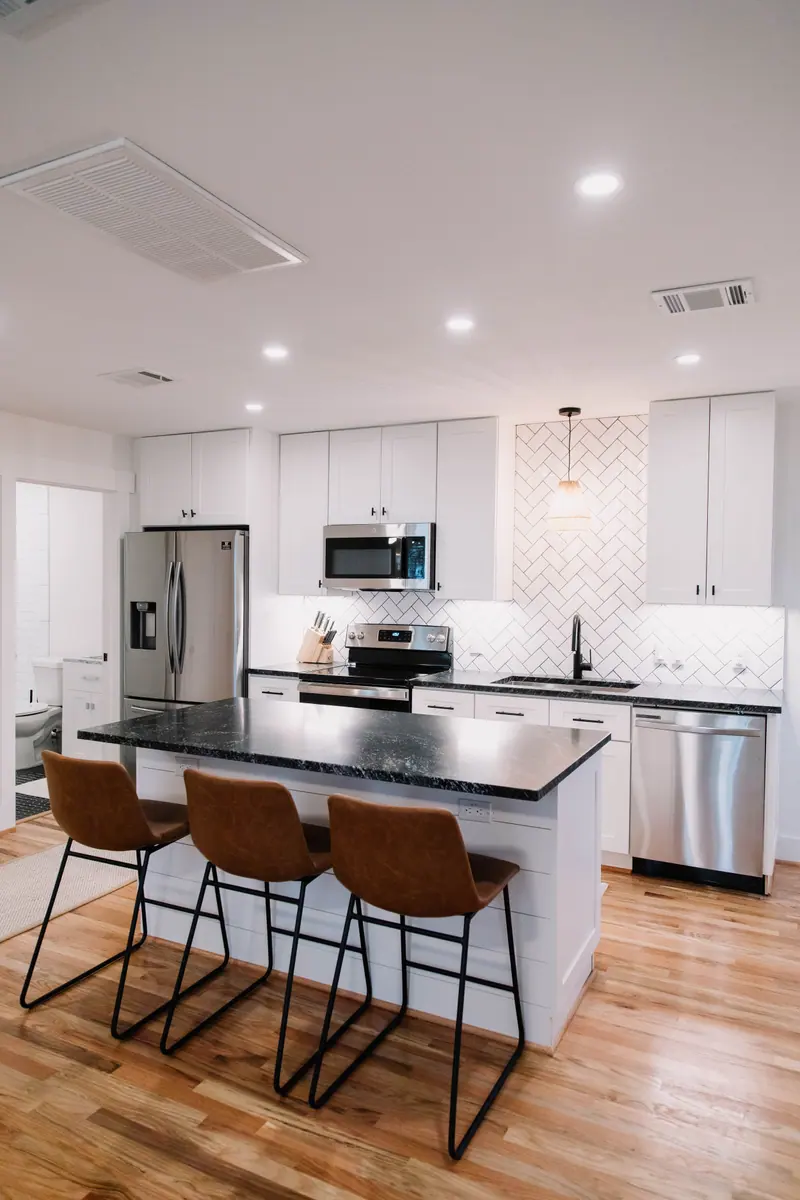 The kitchen inside a garage apartment built by 6th Ave Homes in Fort Worth
