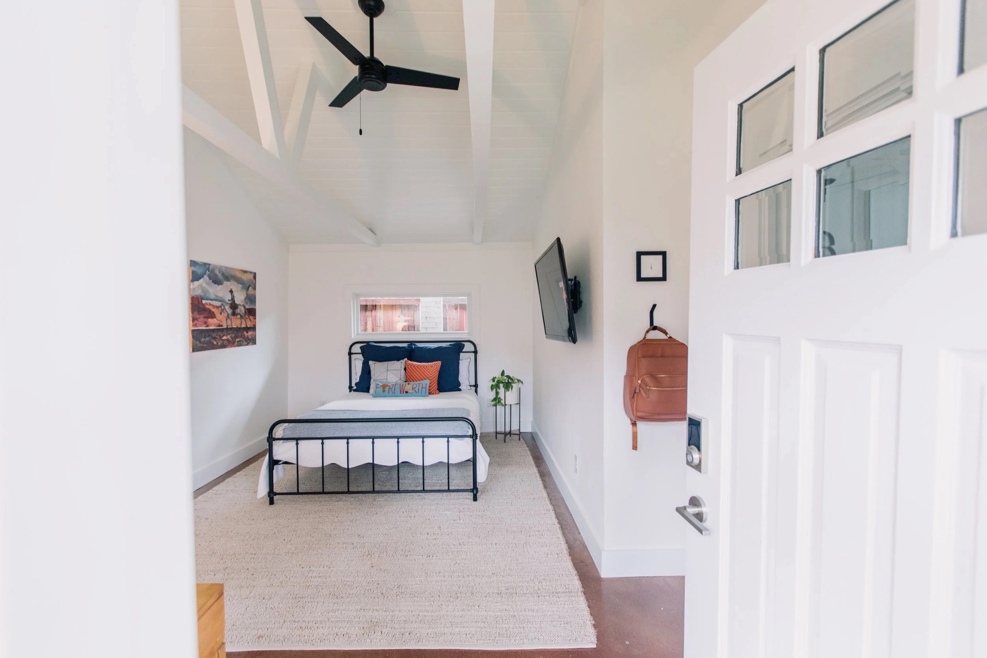 The interior of a Fort Worth garage apartment, finished and furnished